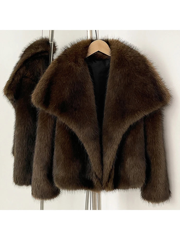 Women’s Faux Fur Jacket – Warm Fluffy Winter Coat | Long Sleeve Khaki Outwear for Autumn & Winter