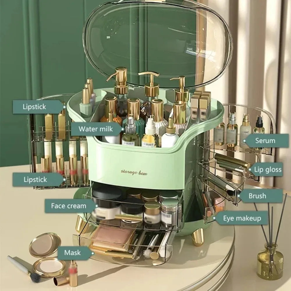 Large Capacity Desktop Makeup Organizer – Transparent Dustproof Jewelry & Cosmetic Storage Box with Drawers