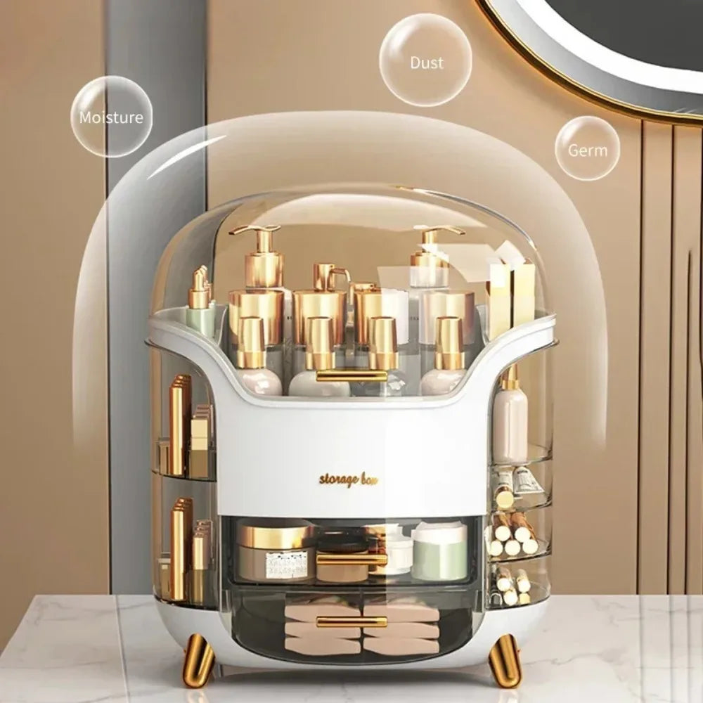 Large Capacity Desktop Makeup Organizer – Transparent Dustproof Jewelry & Cosmetic Storage Box with Drawers