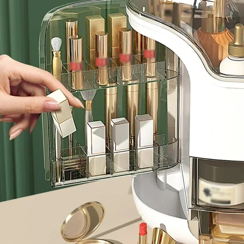 Large Capacity Desktop Makeup Organizer – Transparent Dustproof Jewelry & Cosmetic Storage Box with Drawers