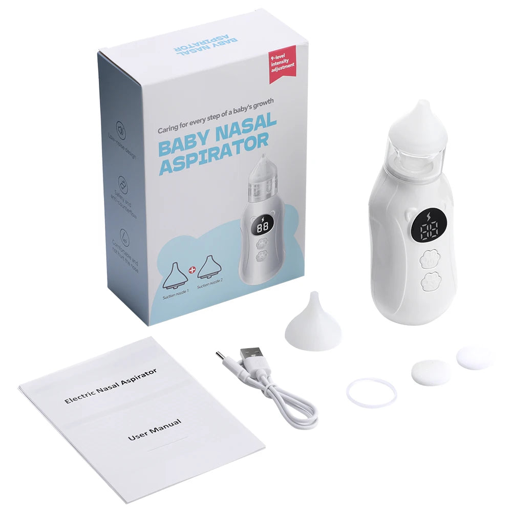 Baby Electric Nasal Aspirator – Quiet Rechargeable Nose Cleaner with 9 Suction Levels | Anti-Backflow