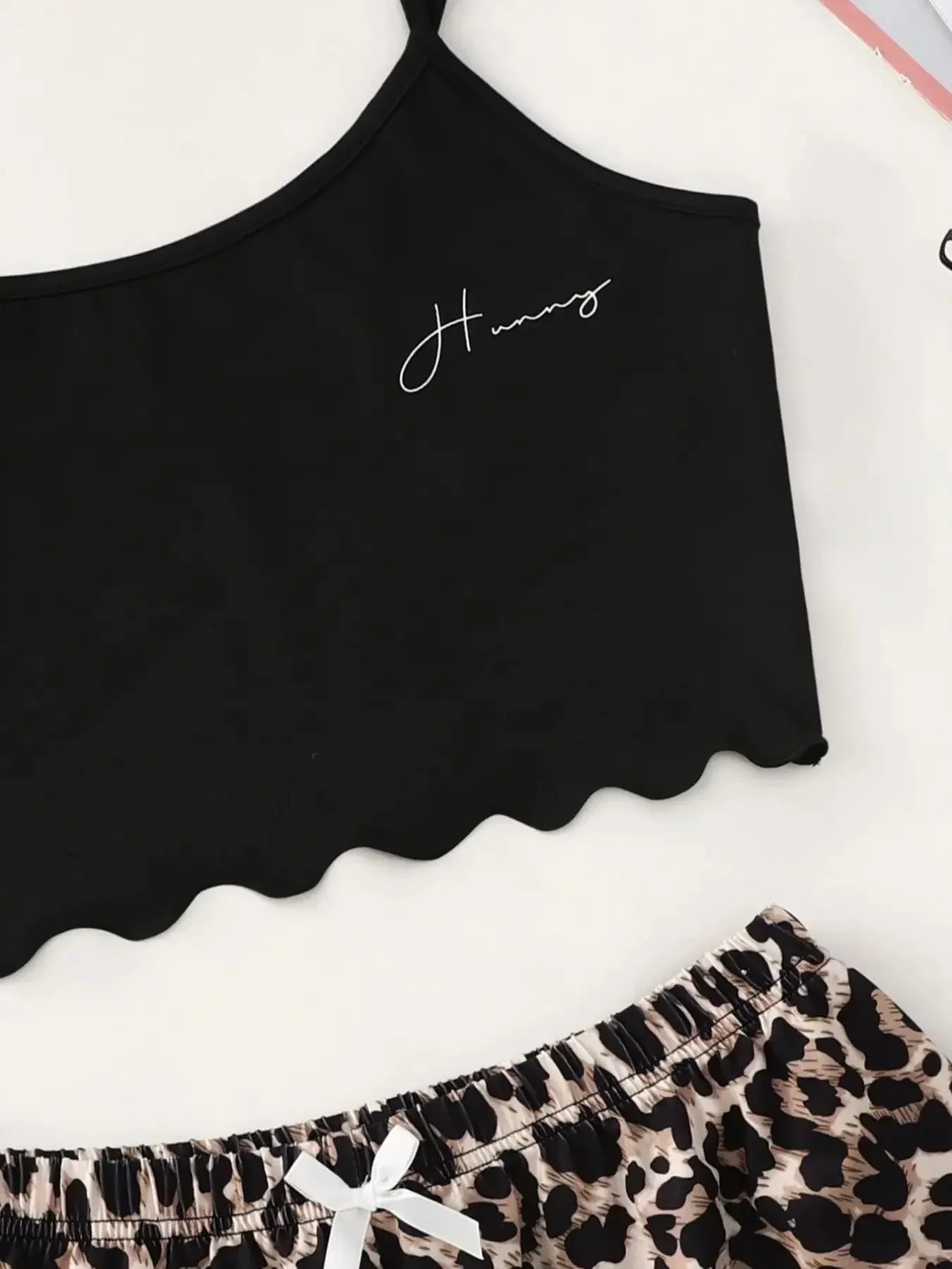 Women's Leopard Print Pajama Set - V-Neck Sleeveless Top and Shorts Nightwear Underwear