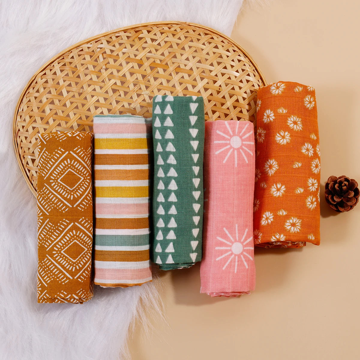 Muslin Swaddle & Burp Cloth Set – 100% Cotton Baby Washcloths - Soft Breathable Face & Hand Towels for Newborns