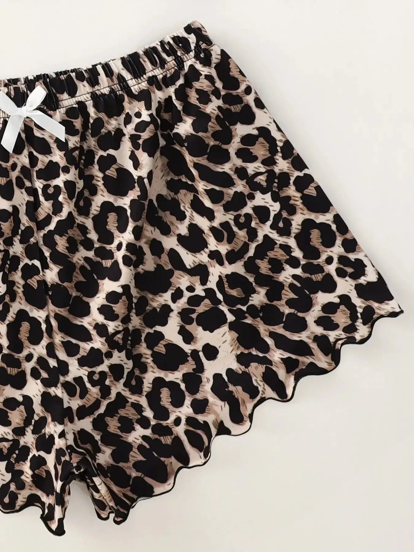 Women's Leopard Print Pajama Set - V-Neck Sleeveless Top and Shorts Nightwear Underwear