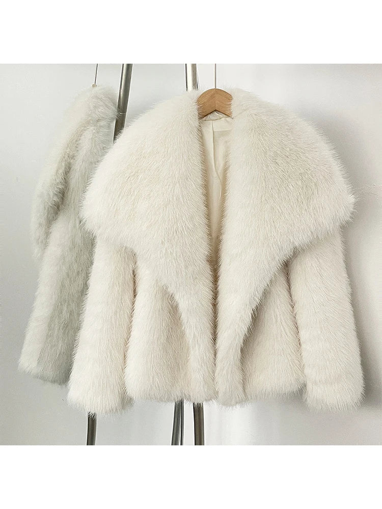 Women’s Faux Fur Jacket – Warm Fluffy Winter Coat | Long Sleeve Khaki Outwear for Autumn & Winter