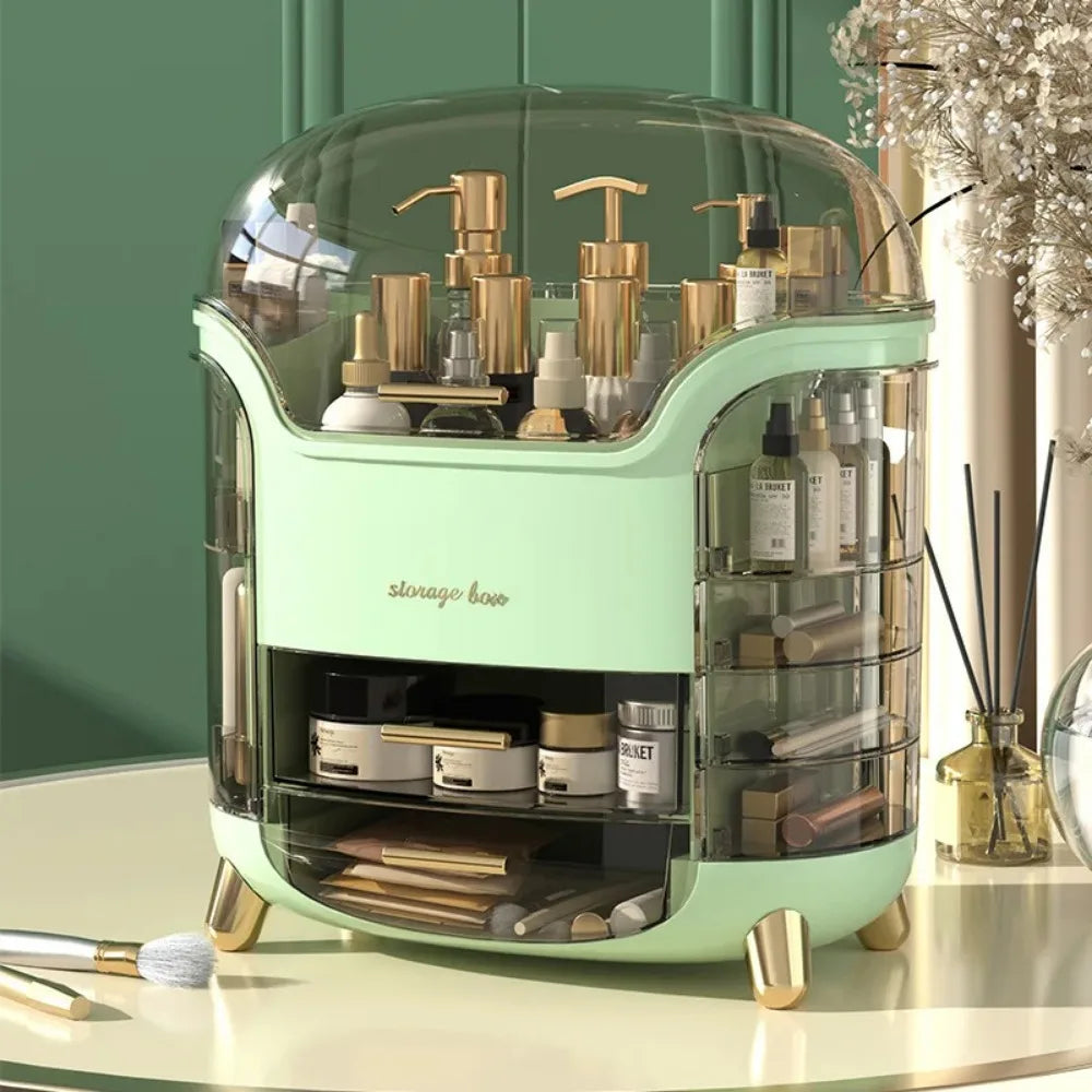 Large Capacity Desktop Makeup Organizer – Transparent Dustproof Jewelry & Cosmetic Storage Box with Drawers