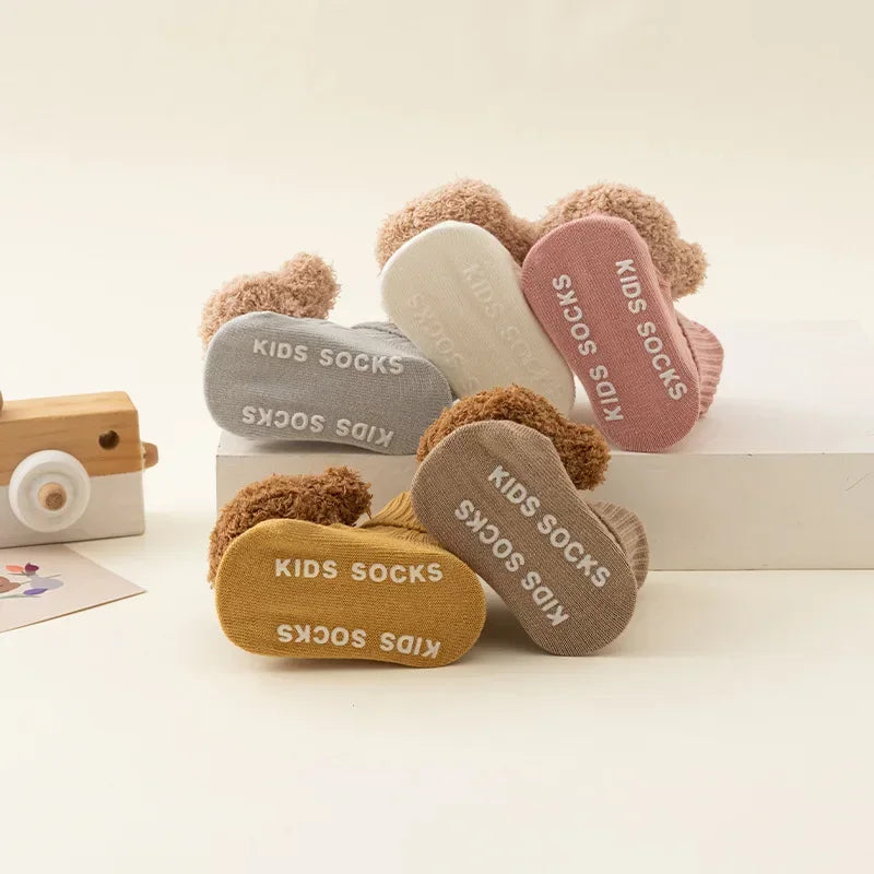 Cute Cartoon Bear Baby Socks – Soft Cotton Anti-Slip Warm Toddler Socks for Boys & Girls | Newborn Winter/Autumn Footwear