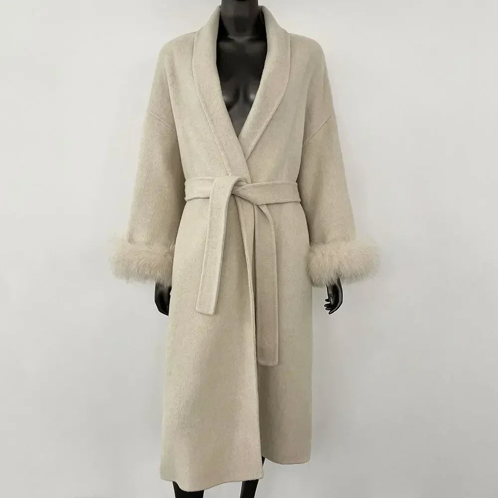 Luxury Wool Fur for Women - Elegant Belted Real Wool Fur Jacket