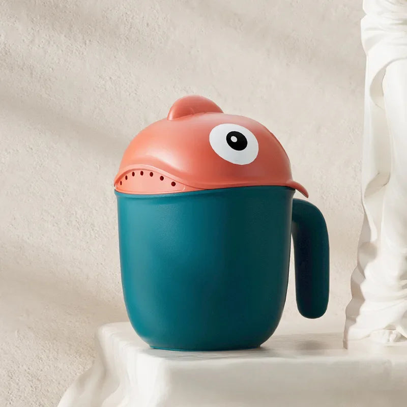 Baby Bath Rinse Cup with Cartoon Shark Design – Cute Shower Head Washing Cap for Newborns and Toddlers