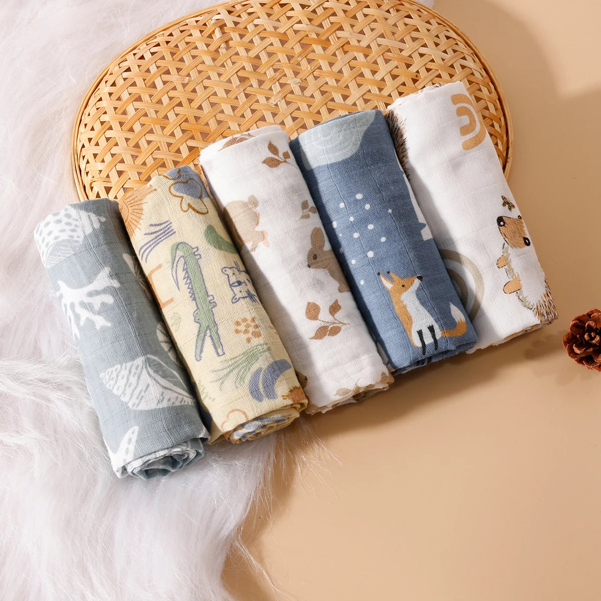 Muslin Swaddle & Burp Cloth Set – 100% Cotton Baby Washcloths - Soft Breathable Face & Hand Towels for Newborns