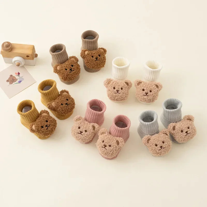 Cute Cartoon Bear Baby Socks – Soft Cotton Anti-Slip Warm Toddler Socks for Boys & Girls | Newborn Winter/Autumn Footwear