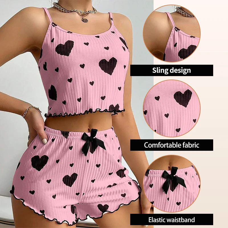 Women’s 2-Piece Pajamas Set – Soft Tank Top & Shorts Sleepwear