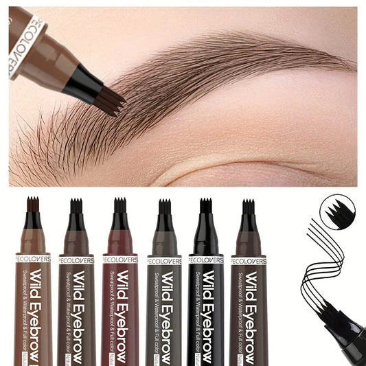 Waterproof Eyebrow Pen – 4 Tip Microblading Tattoo Pencil, Long-lasting Natural Eyebrow Makeup