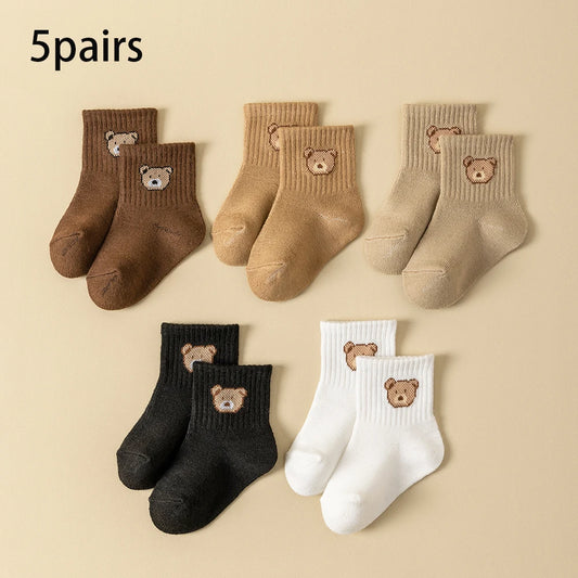 5 Pairs of Baby Socks - Soft, Breathable Toddler Socks with Cartoon Bear Pattern | Kids' Socks for All Seasons