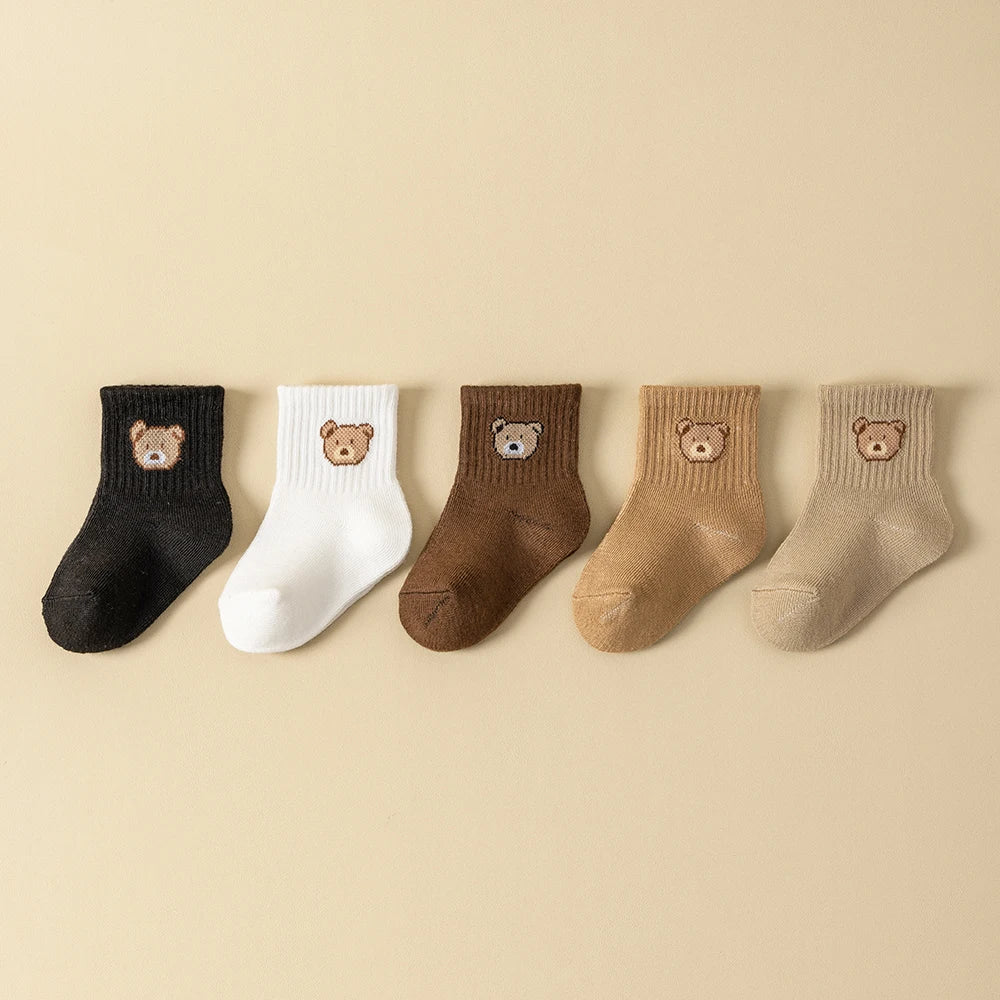 5 Pairs of Baby Socks - Soft, Breathable Toddler Socks with Cartoon Bear Pattern | Kids' Socks for All Seasons