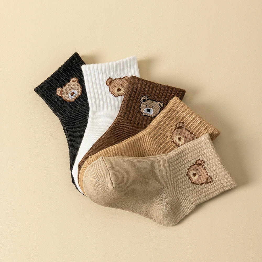 5 Pairs of Baby Socks - Soft, Breathable Toddler Socks with Cartoon Bear Pattern | Kids' Socks for All Seasons