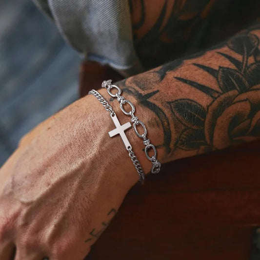 Men’s Stainless Steel Cross Bracelet –  Fashion Link Chain, Gift for Him