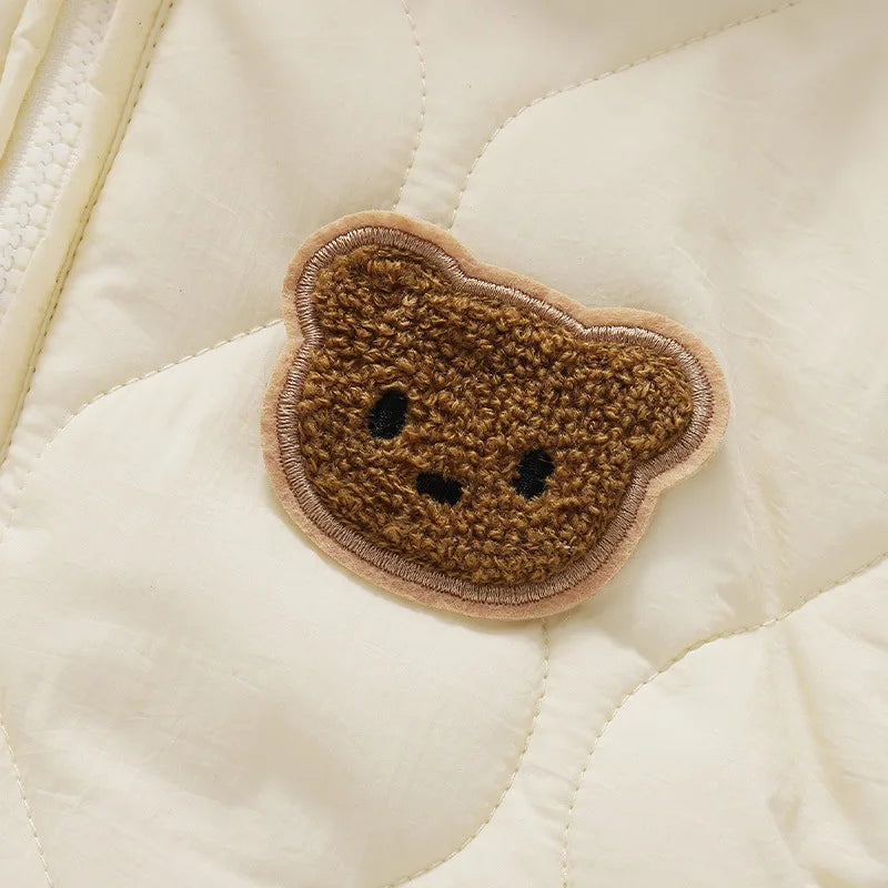 Warm Fur Lined Baby Romper with Cartoon Bear Design for Boys and Girls