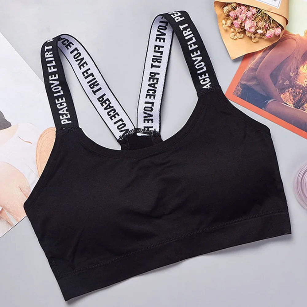 Women’s Letter Strap Back Sports Bra – Wireless, Padded, Wrap Chest Fitness & Yoga | Buy More, Pay Less