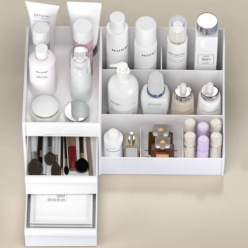 White Plastic Makeup Storage Box – Drawer Organizer for Cosmetics, Skincare & Jewelry