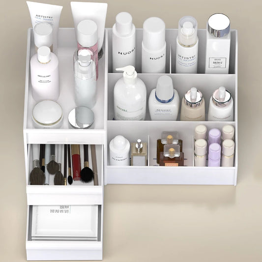 White Plastic Makeup Storage Box – Drawer Organizer for Cosmetics, Skincare & Jewelry