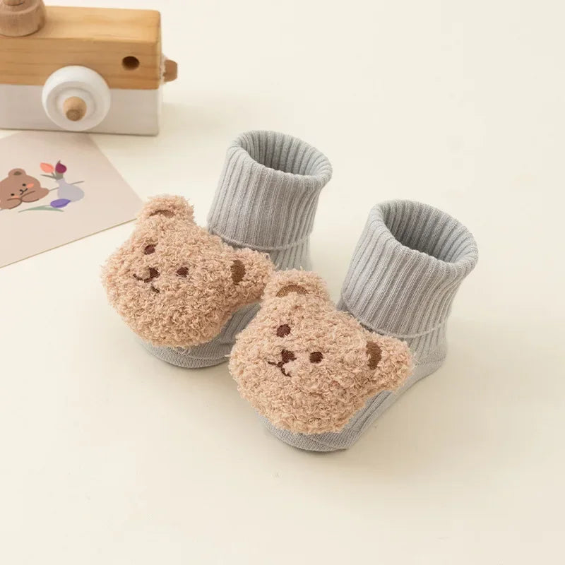 Cute Cartoon Bear Baby Socks – Soft Cotton Anti-Slip Warm Toddler Socks for Boys & Girls | Newborn Winter/Autumn Footwear
