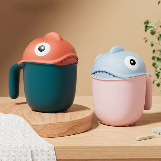 Baby Bath Rinse Cup with Cartoon Shark Design – Cute Shower Head Washing Cap for Newborns and Toddlers