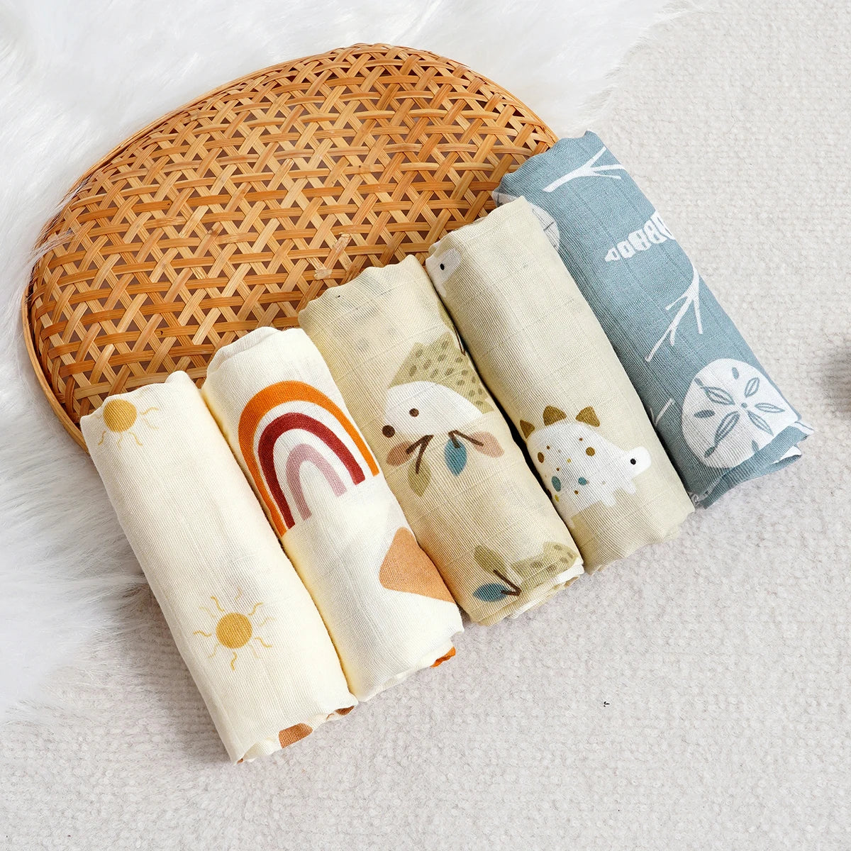Muslin Swaddle & Burp Cloth Set – 100% Cotton Baby Washcloths - Soft Breathable Face & Hand Towels for Newborns