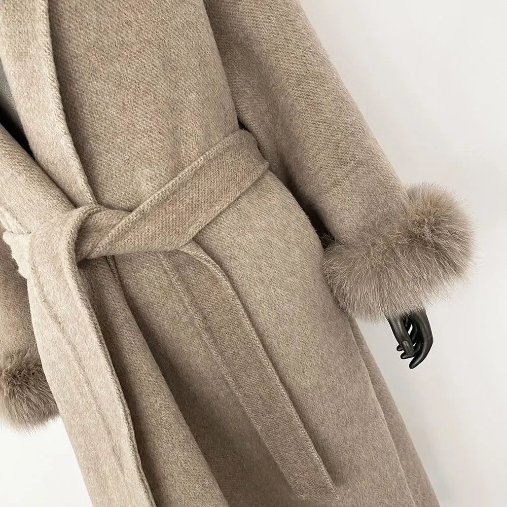 Luxury Wool Fur for Women - Elegant Belted Real Wool Fur Jacket