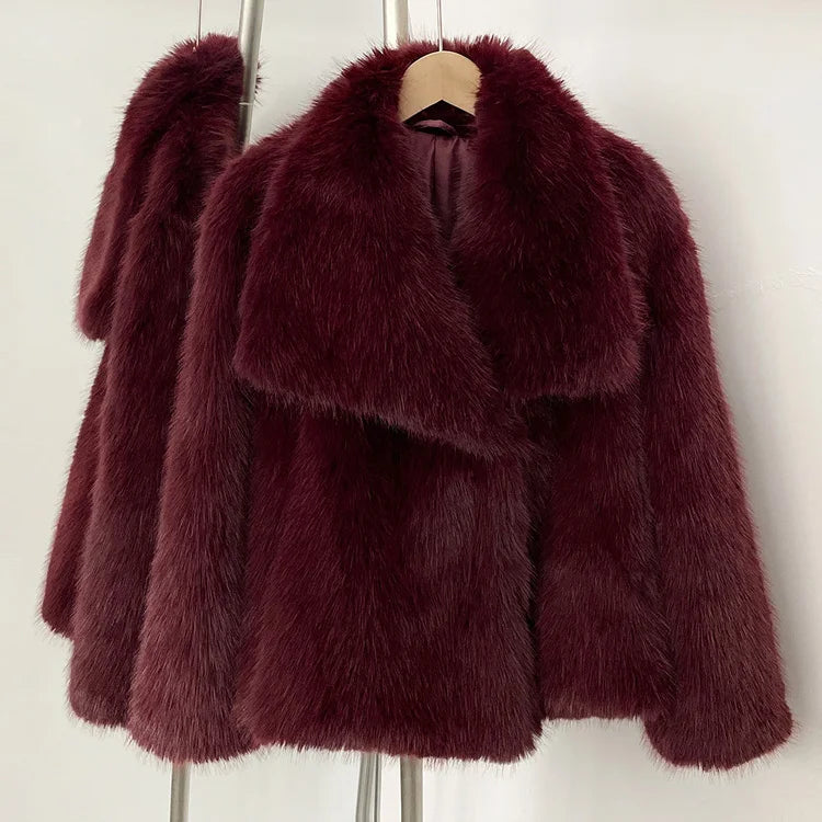 Women’s Faux Fur Jacket – Warm Fluffy Winter Coat | Long Sleeve Khaki Outwear for Autumn & Winter