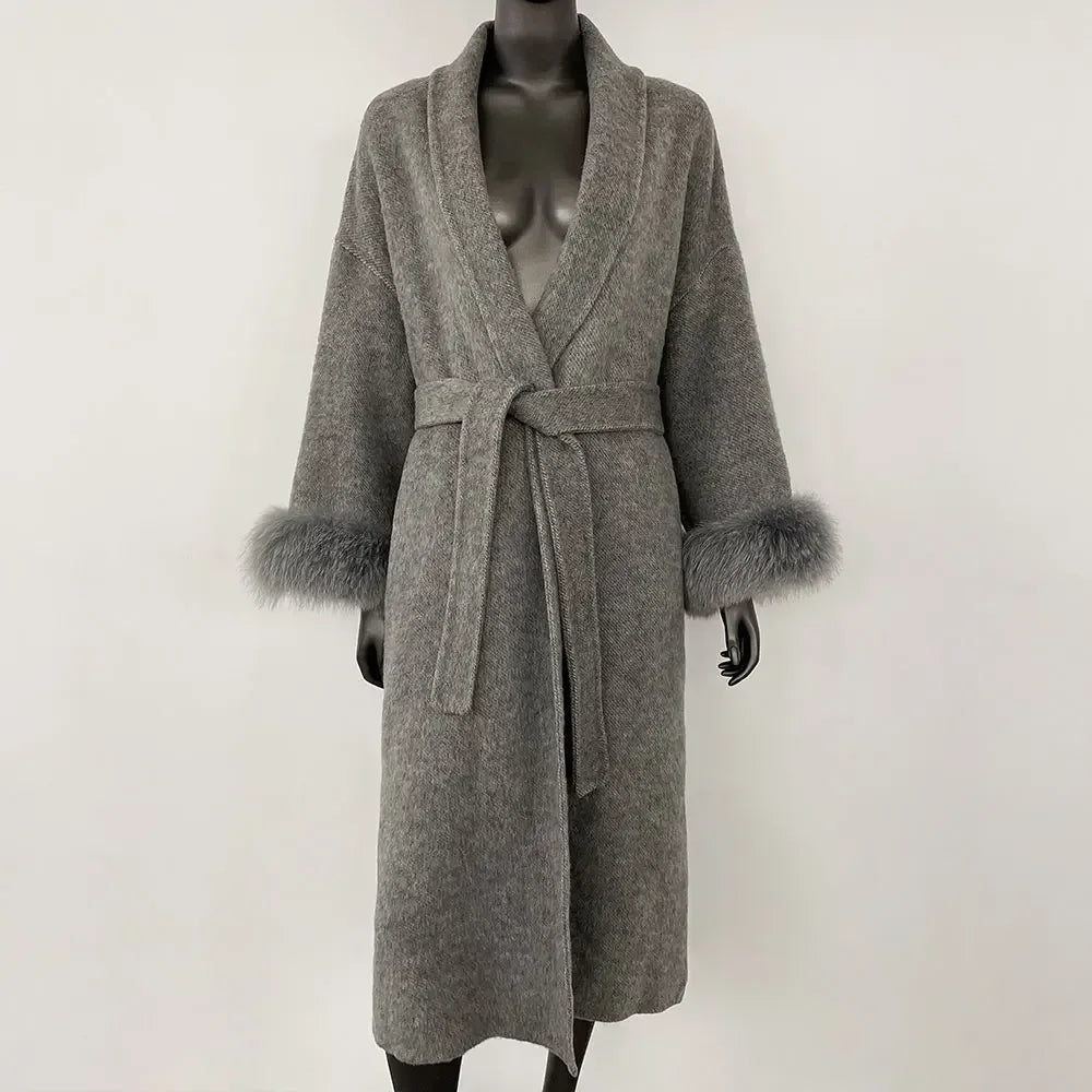 Luxury Wool Fur for Women - Elegant Belted Real Wool Fur Jacket