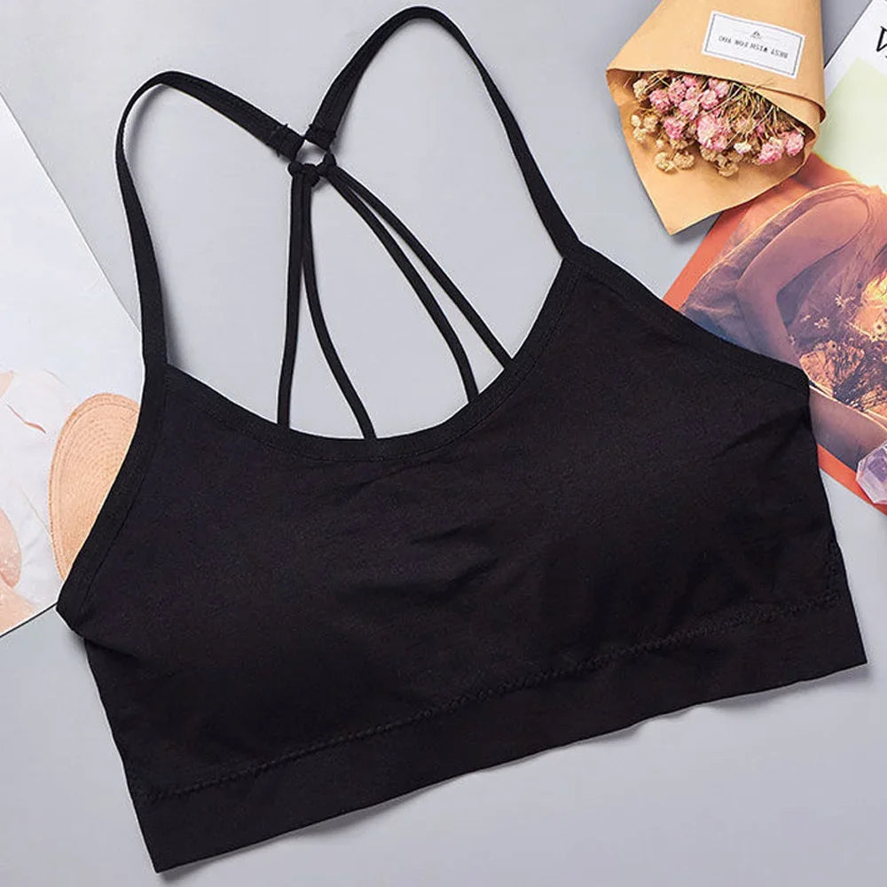 Women’s Letter Strap Back Sports Bra – Wireless, Padded, Wrap Chest Fitness & Yoga | Buy More, Pay Less