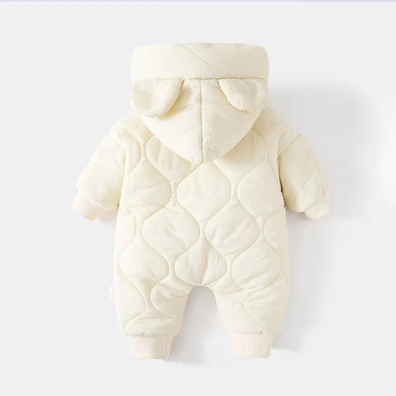Warm Fur Lined Baby Romper with Cartoon Bear Design for Boys and Girls