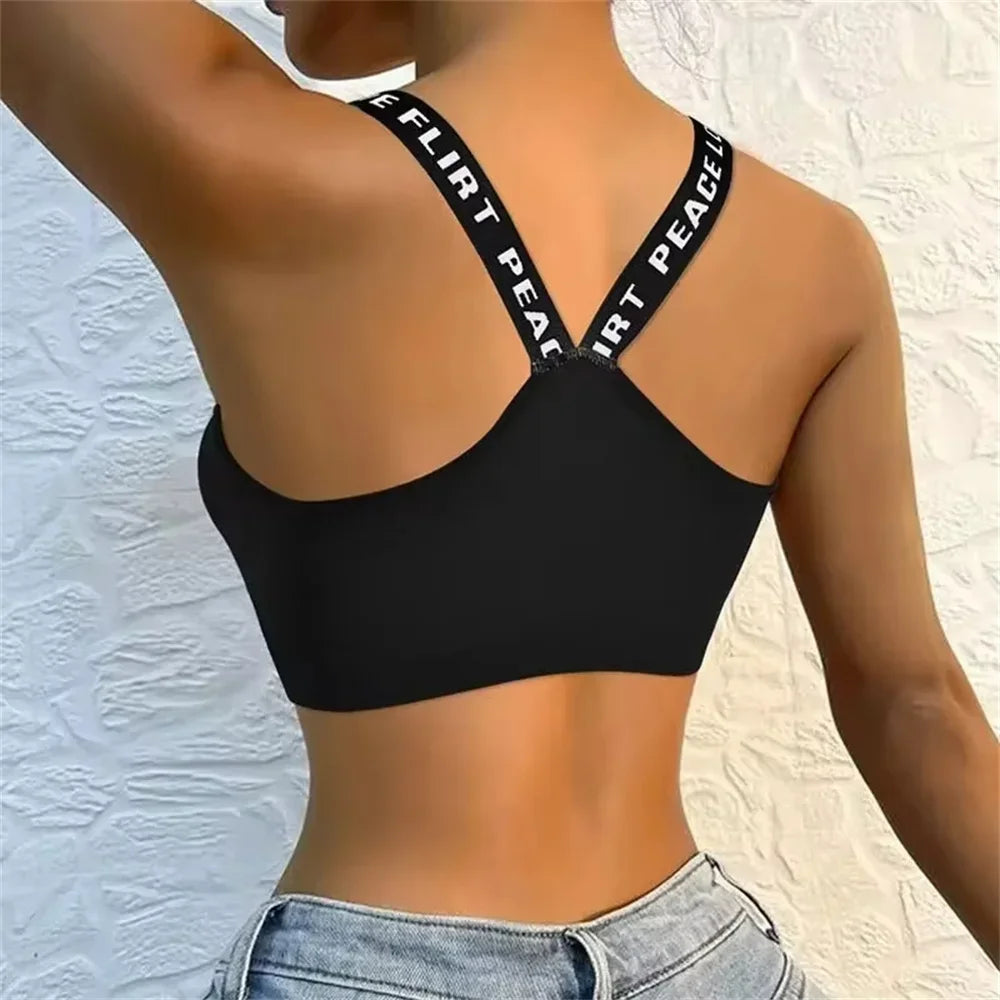 Women’s Letter Strap Back Sports Bra – Wireless, Padded, Wrap Chest Fitness & Yoga | Buy More, Pay Less