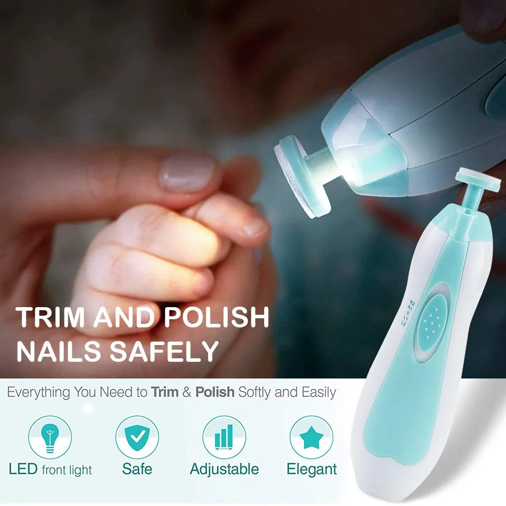 Electric Baby Nail Clipper with LED Light - Quiet Nail Clipper Set, 4 Speed Settings | Safe Baby Care Kit