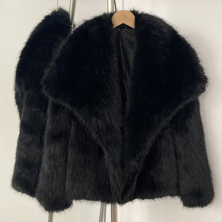 Women’s Faux Fur Jacket – Warm Fluffy Winter Coat | Long Sleeve Khaki Outwear for Autumn & Winter