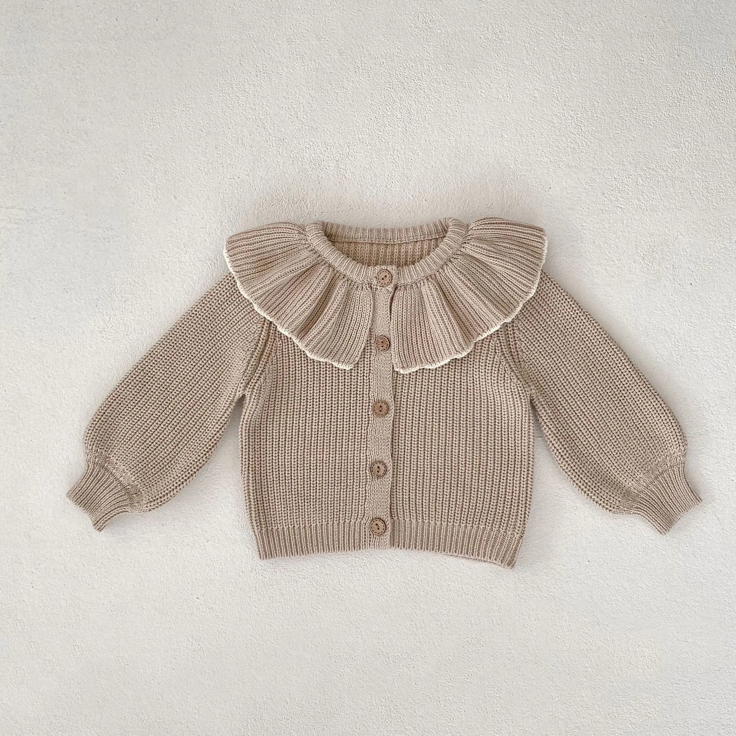 Baby Girl Knitted Cardigan - Button-Up Flounce Collar Cotton Coat, Autumn Spring Outfit for Babies and Toddlers