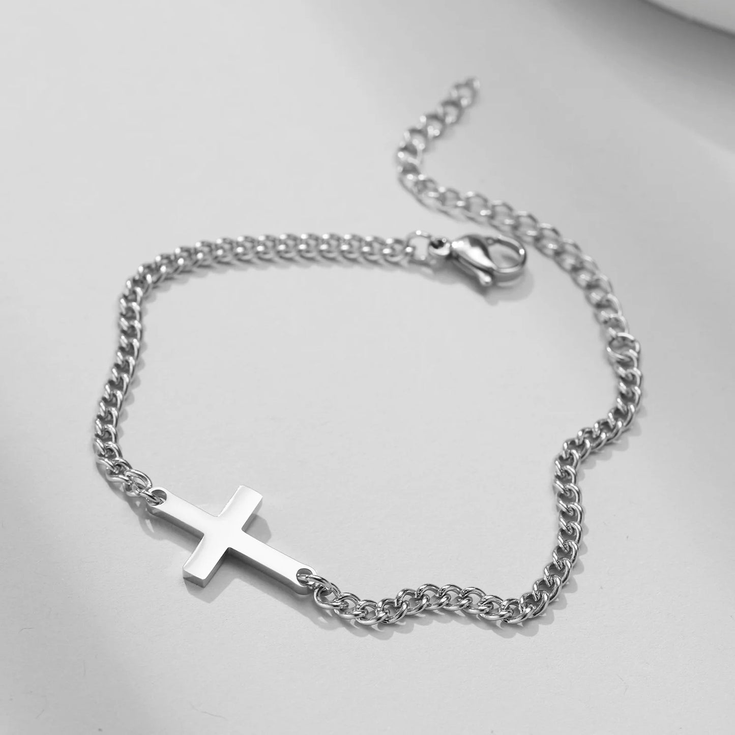 Men’s Stainless Steel Cross Bracelet –  Fashion Link Chain, Gift for Him