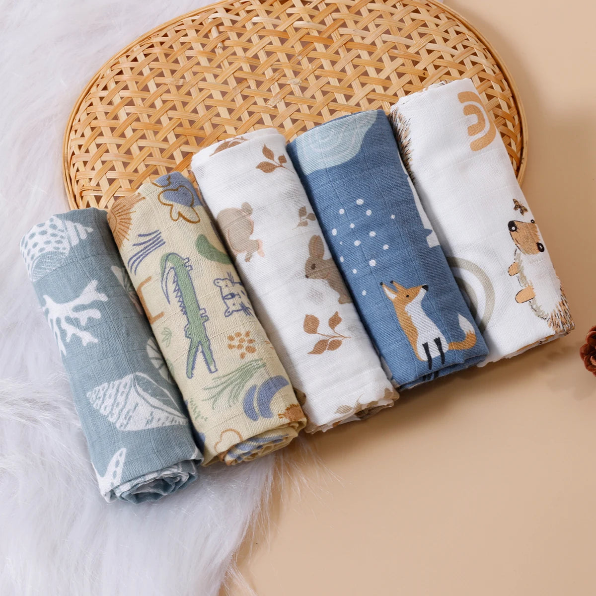 Muslin Swaddle & Burp Cloth Set – 100% Cotton Baby Washcloths - Soft Breathable Face & Hand Towels for Newborns