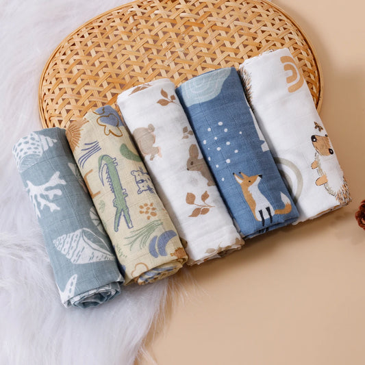 Muslin Swaddle & Burp Cloth Set – 100% Cotton Baby Washcloths - Soft Breathable Face & Hand Towels for Newborns
