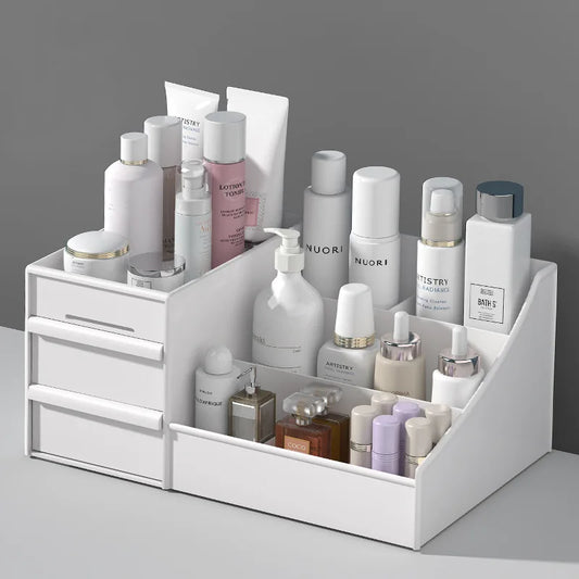 White Plastic Makeup Storage Box – Drawer Organizer for Cosmetics, Skincare & Jewelry