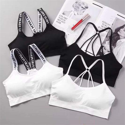 Women’s Letter Strap Back Sports Bra – Wireless, Padded, Wrap Chest Fitness & Yoga | Buy More, Pay Less