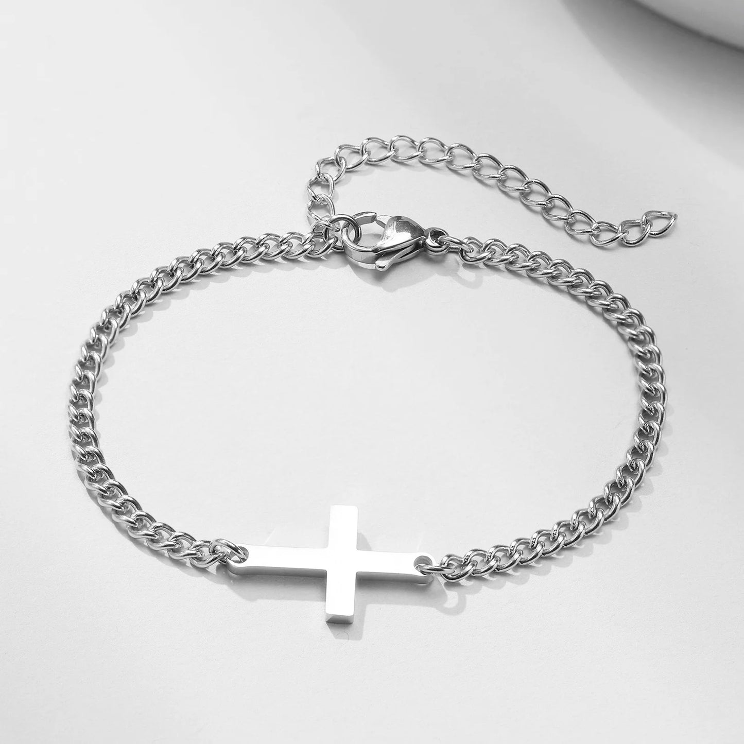 Men’s Stainless Steel Cross Bracelet –  Fashion Link Chain, Gift for Him