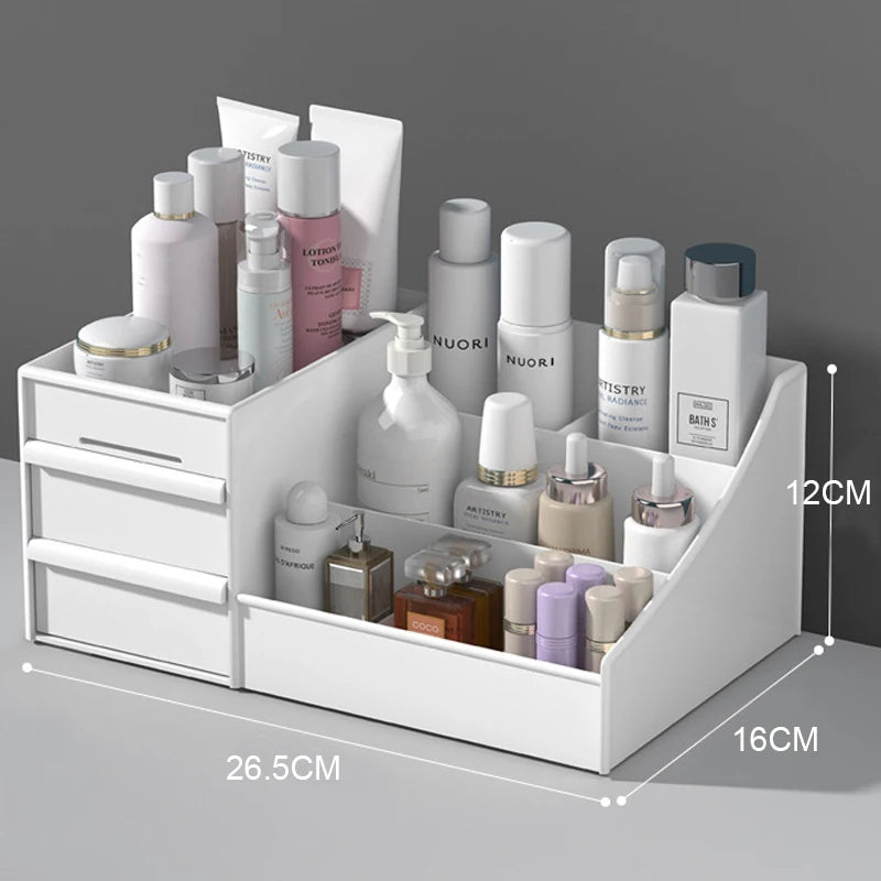 White Plastic Makeup Storage Box – Drawer Organizer for Cosmetics, Skincare & Jewelry