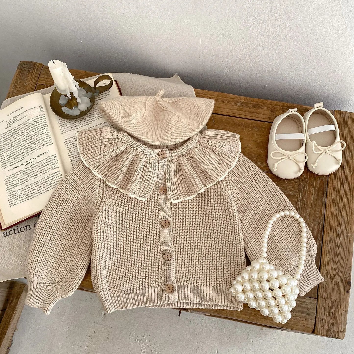 Baby Girl Knitted Cardigan - Button-Up Flounce Collar Cotton Coat, Autumn Spring Outfit for Babies and Toddlers