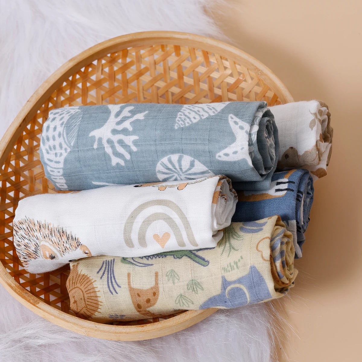 Muslin Swaddle & Burp Cloth Set – 100% Cotton Baby Washcloths - Soft Breathable Face & Hand Towels for Newborns