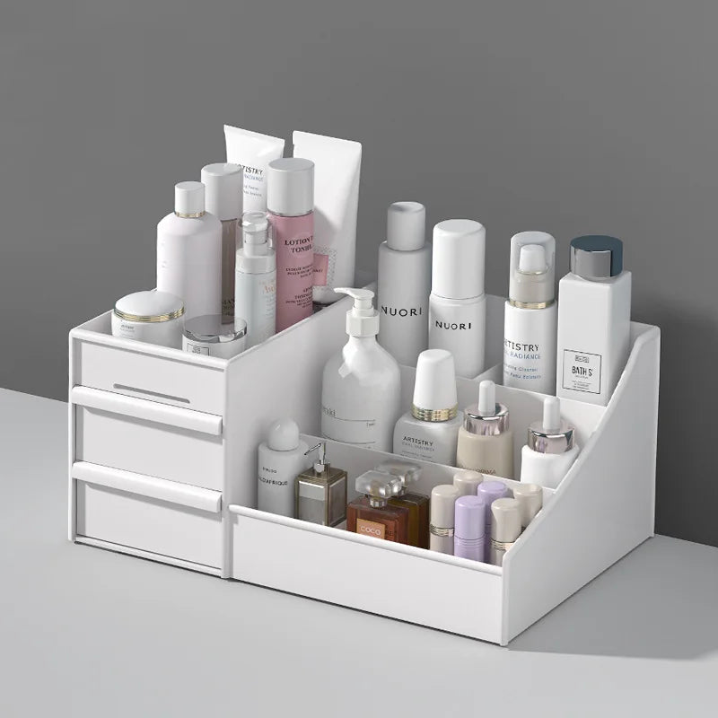 White Plastic Makeup Storage Box – Drawer Organizer for Cosmetics, Skincare & Jewelry