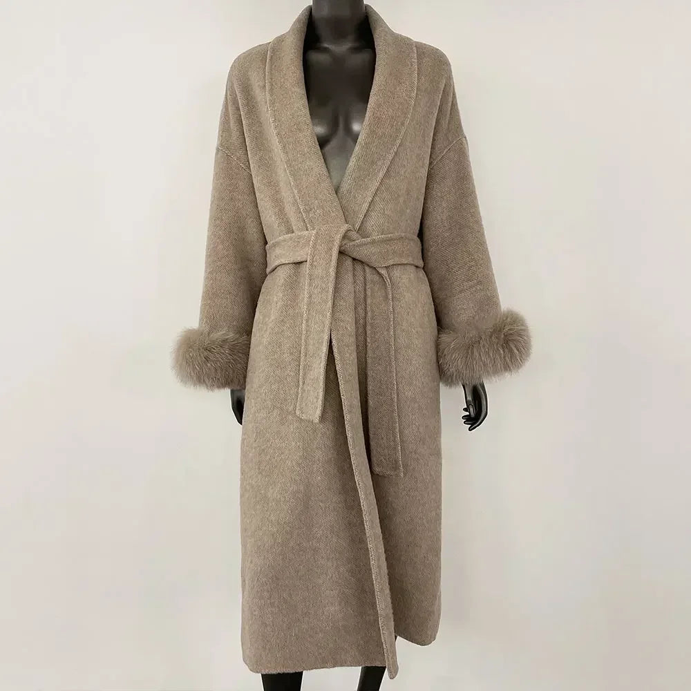 Luxury Wool Fur for Women - Elegant Belted Real Wool Fur Jacket