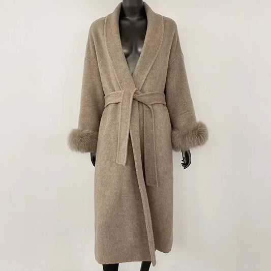 Luxury Wool Fur for Women - Elegant Belted Real Wool Fur Jacket