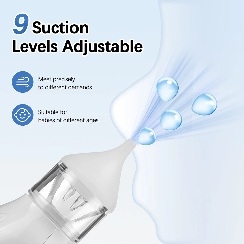 Baby Electric Nasal Aspirator – Quiet Rechargeable Nose Cleaner with 9 Suction Levels | Anti-Backflow